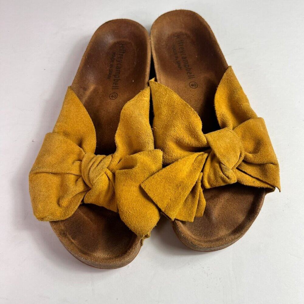 Jeffrey Campbell Sandals Slides Women's Size 40 Do The Twist Yellow Bow Leather